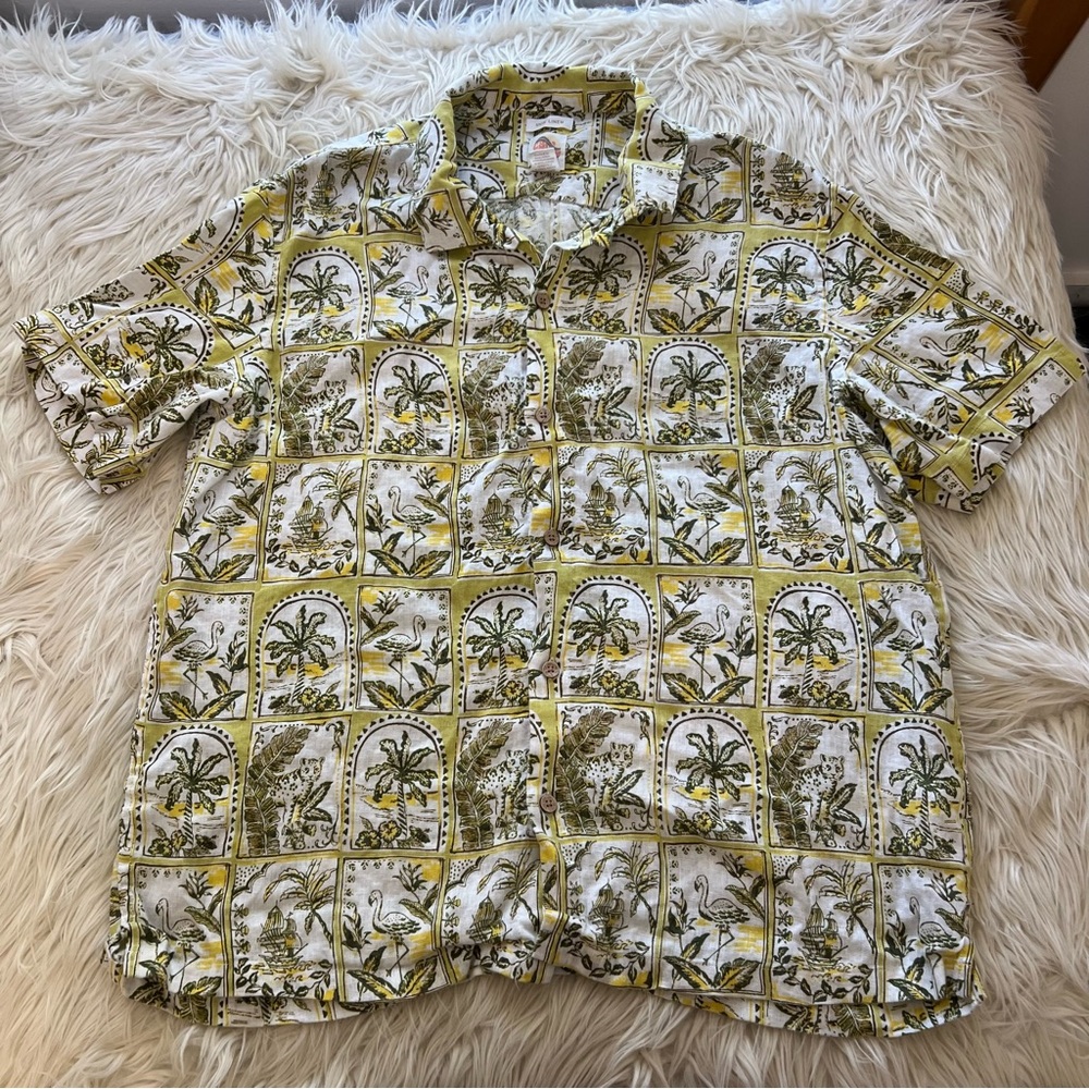 C & C California 100% Linen Safari Animal Print Camp Hawaiian Shirt Size XL